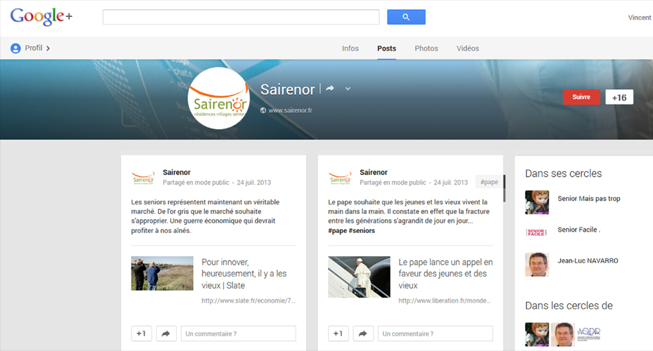 Mise en place de la page Google+ Sairenor