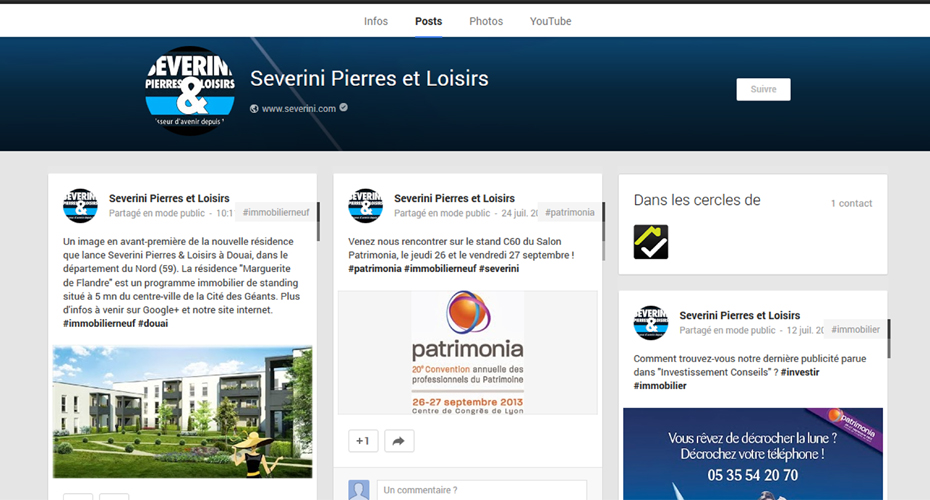 La page Google+ de Severini Pierres & Loisirs