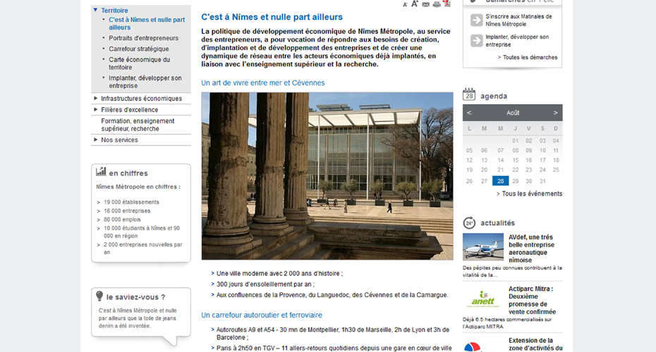 Une page du site de Nîmes Métropole