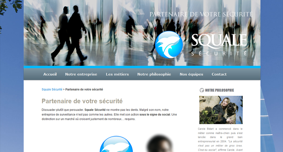 Une page du site internet Squale Sécurité